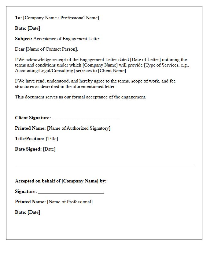 Engagement Letter Acceptance and Signatures