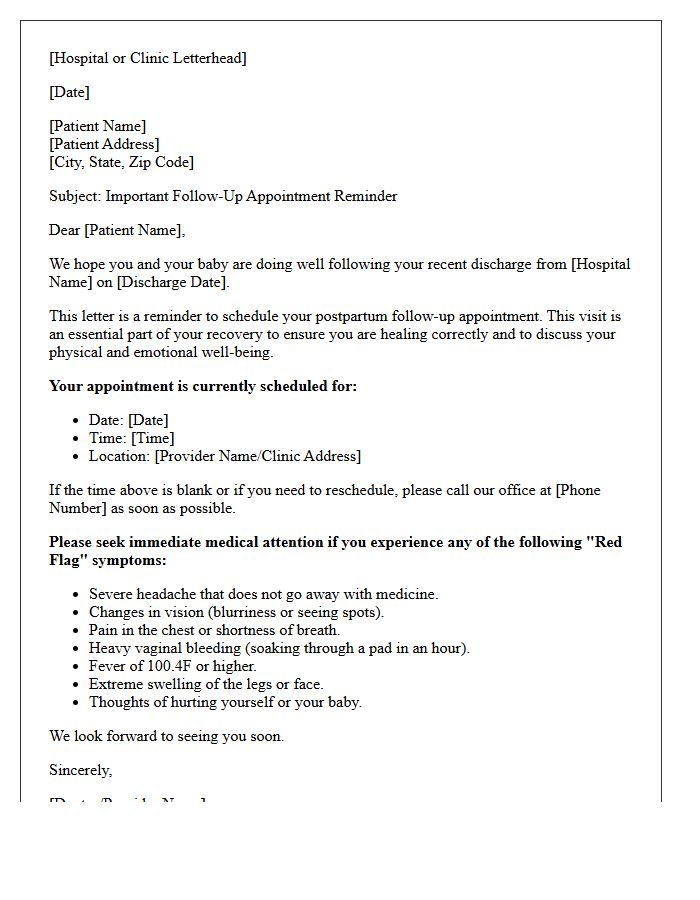 Maternal Post-Hospital Discharge Follow-Up Recall Letter