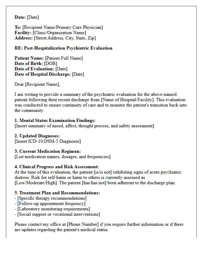Psychiatric Post-Hospital Discharge Evaluation Letter