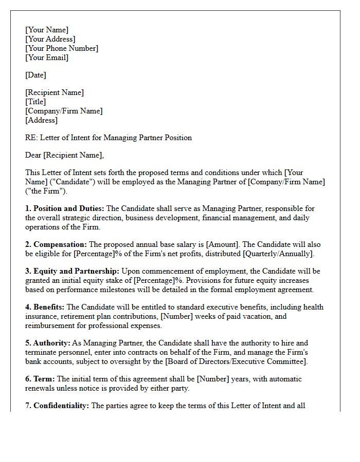 Letter of Intent for Managing Partner Executive Employment