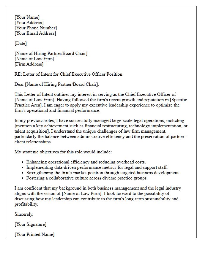 Letter of Intent for Law Firm Chief Executive Officer Employment