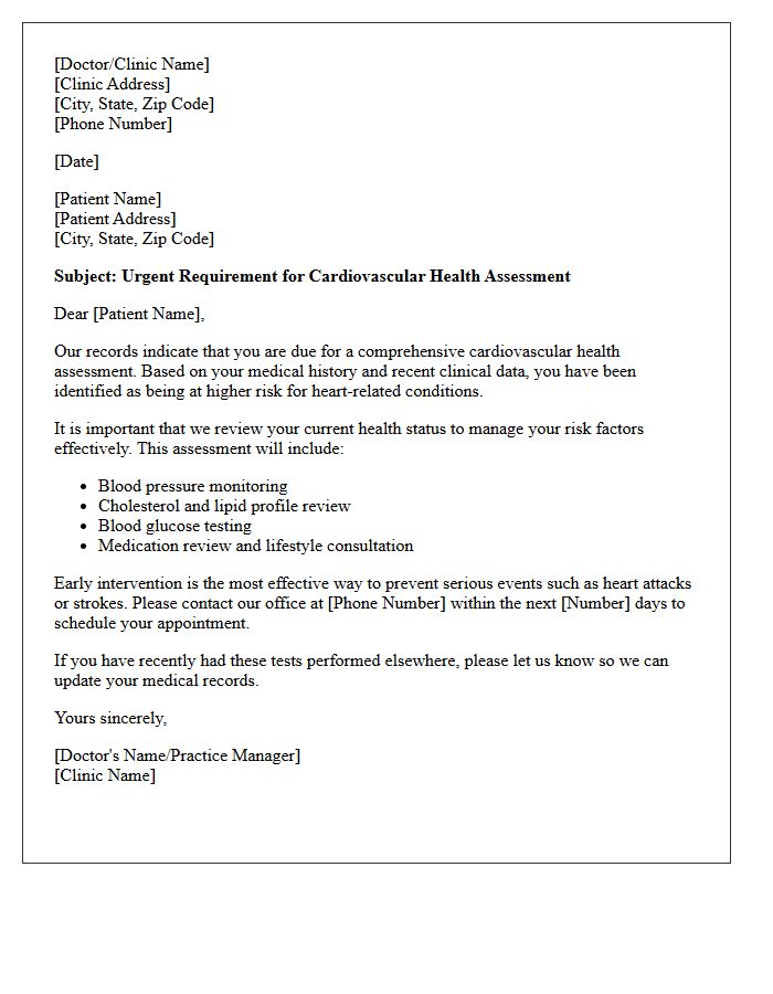 High-Risk Cardiovascular Health Assessment Recall Letter