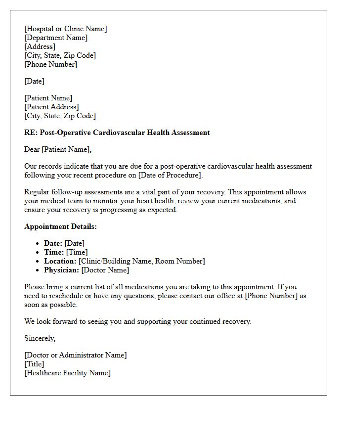 Post-Operative Cardiovascular Health Assessment Recall Letter