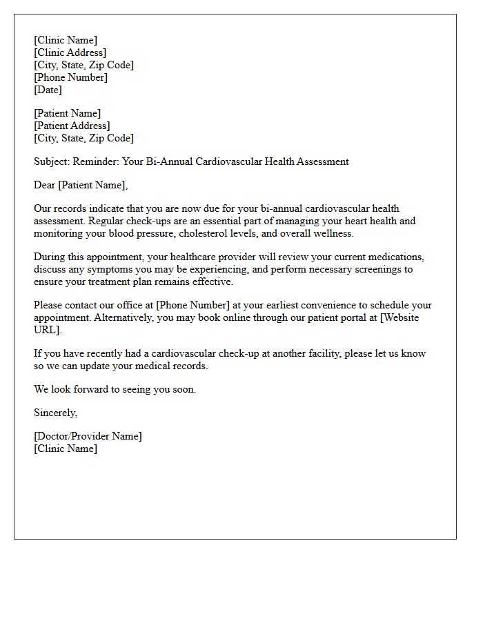 Bi-Annual Cardiovascular Health Assessment Recall Letter