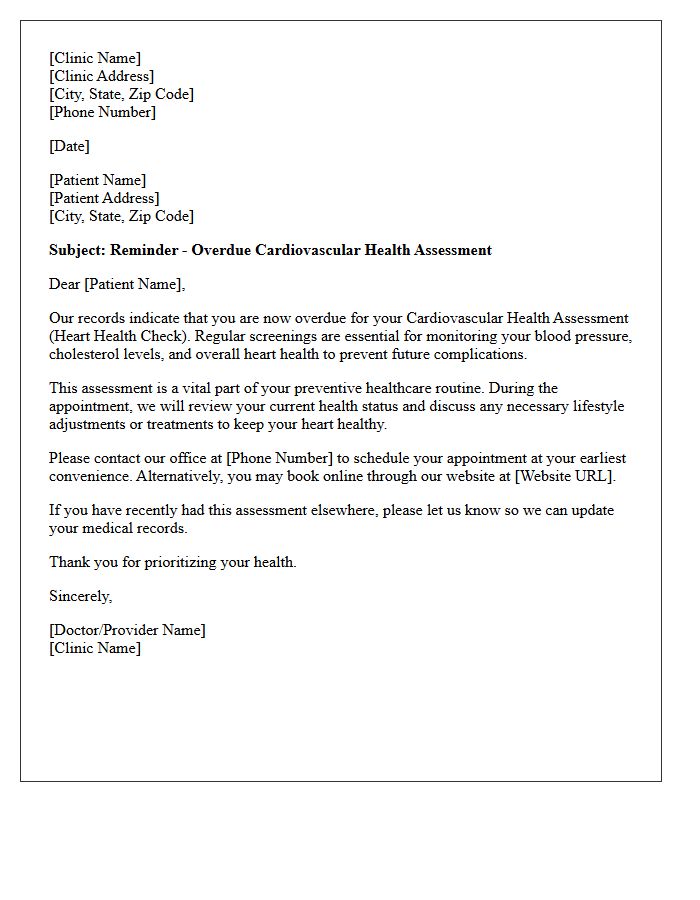 Overdue Cardiovascular Health Assessment Recall Letter