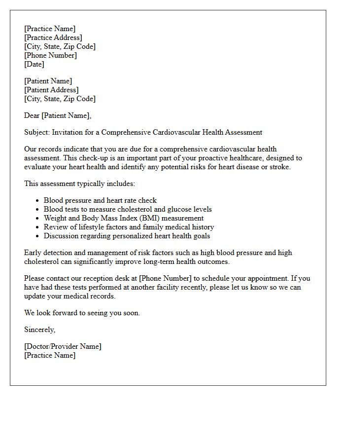 Comprehensive Cardiovascular Health Assessment Recall Letter