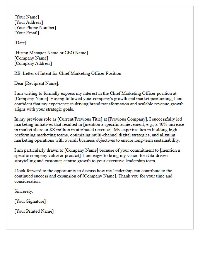 Letter of Intent for Chief Marketing Officer Executive Employment