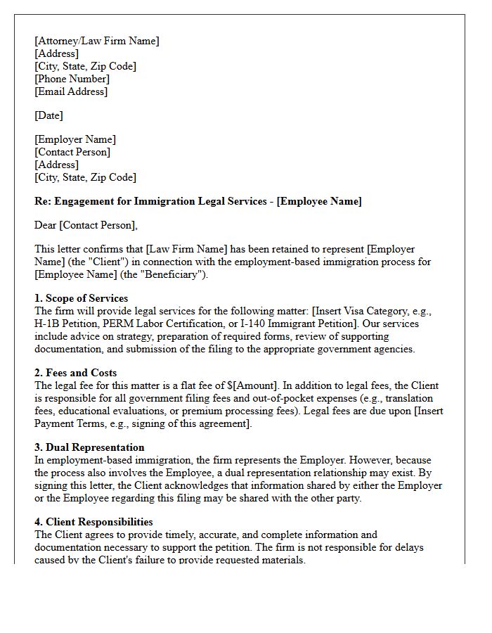 Employment-Based Immigration Visa Engagement Letter