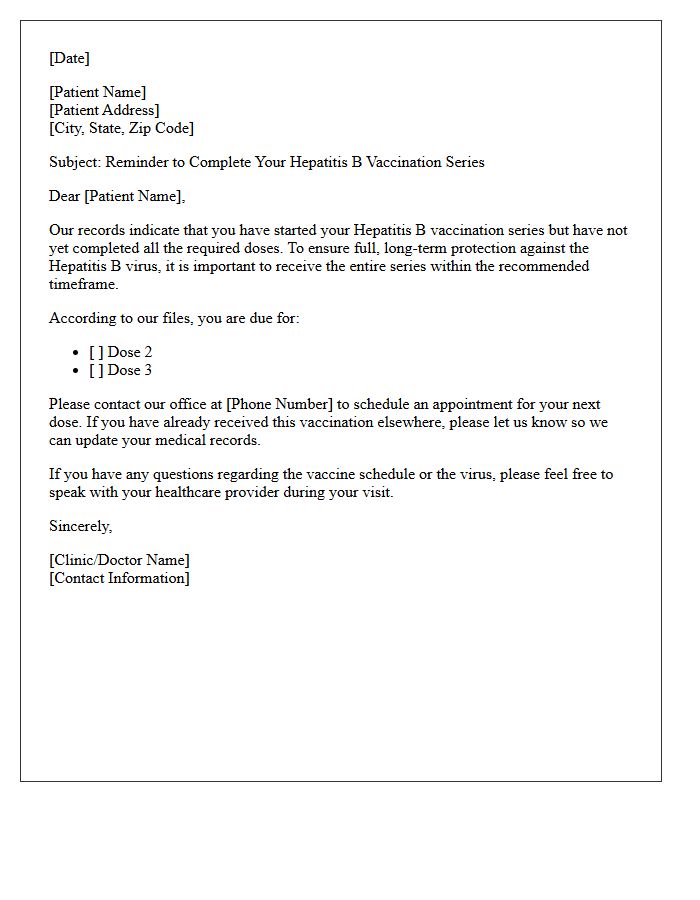 Hepatitis B Vaccination Series Completion Reminder Letter