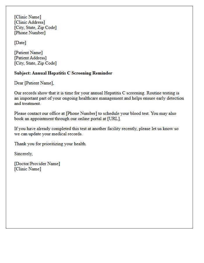 Annual Hepatitis C Screening Recall Letter