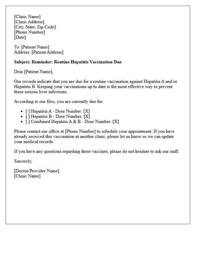 Routine Hepatitis A and B Vaccination Recall Letter