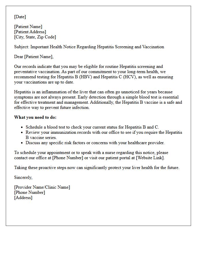 High-Risk Patient Hepatitis Testing and Vaccination Letter