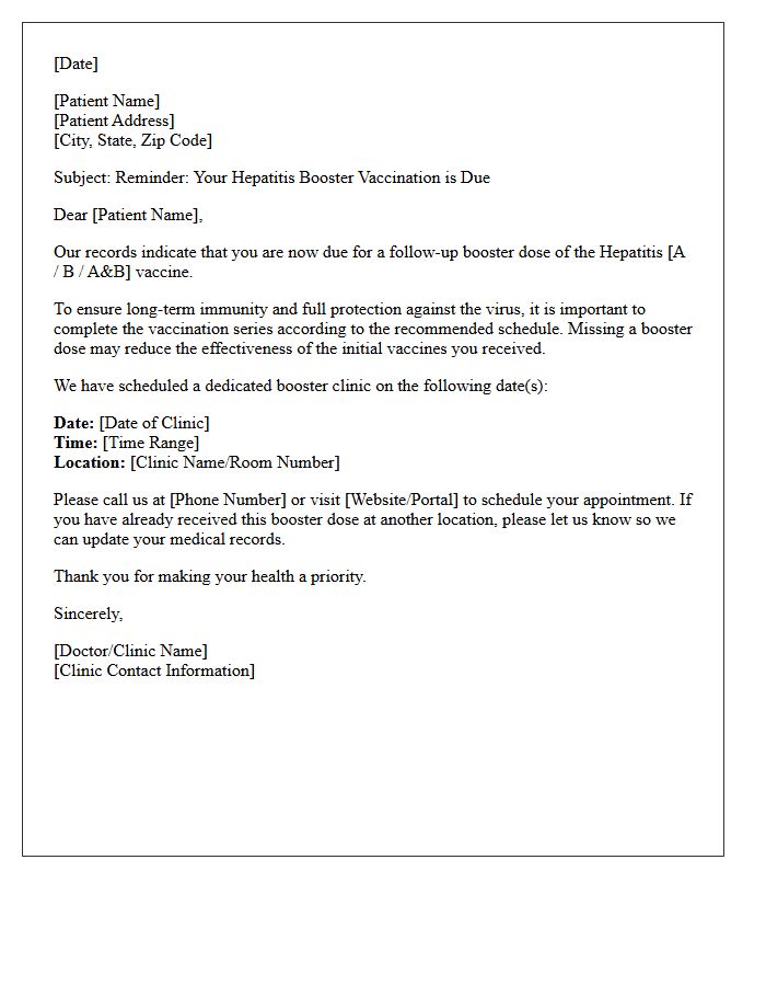 Hepatitis Booster Shot Clinic Recall Letter