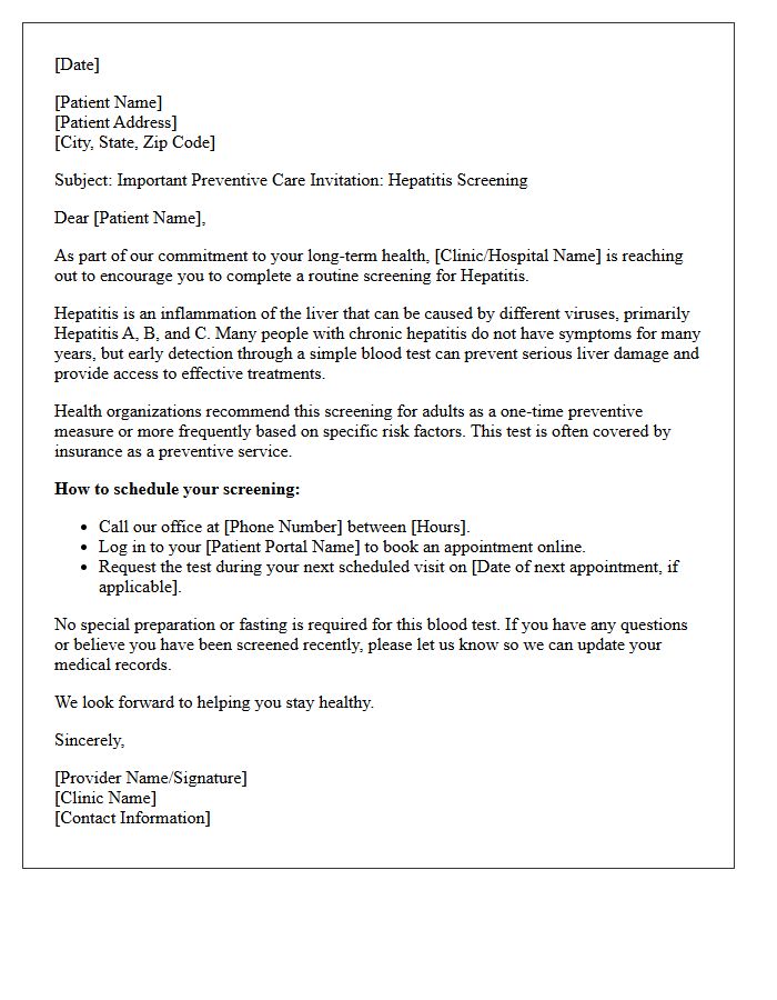 Preventive Care Hepatitis Screening Invitation Letter