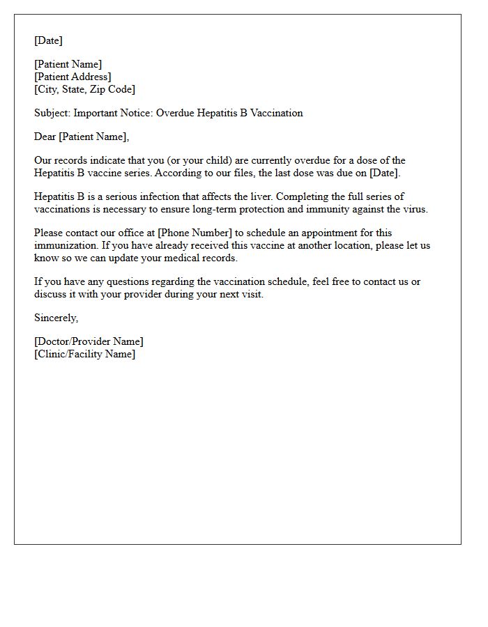 Overdue Hepatitis B Immunization Recall Letter