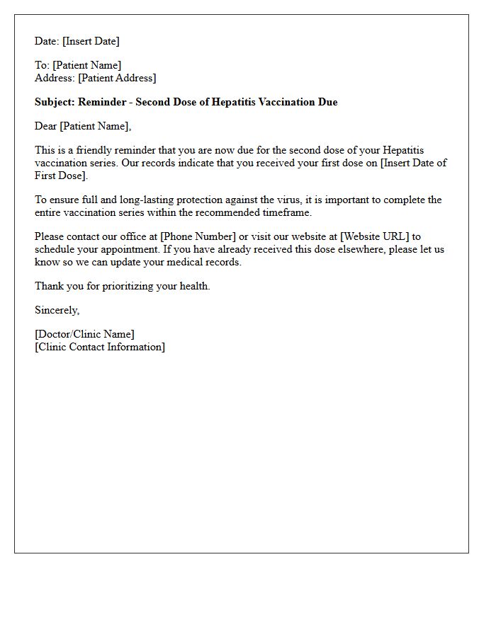 Hepatitis Vaccination Second Dose Reminder Letter