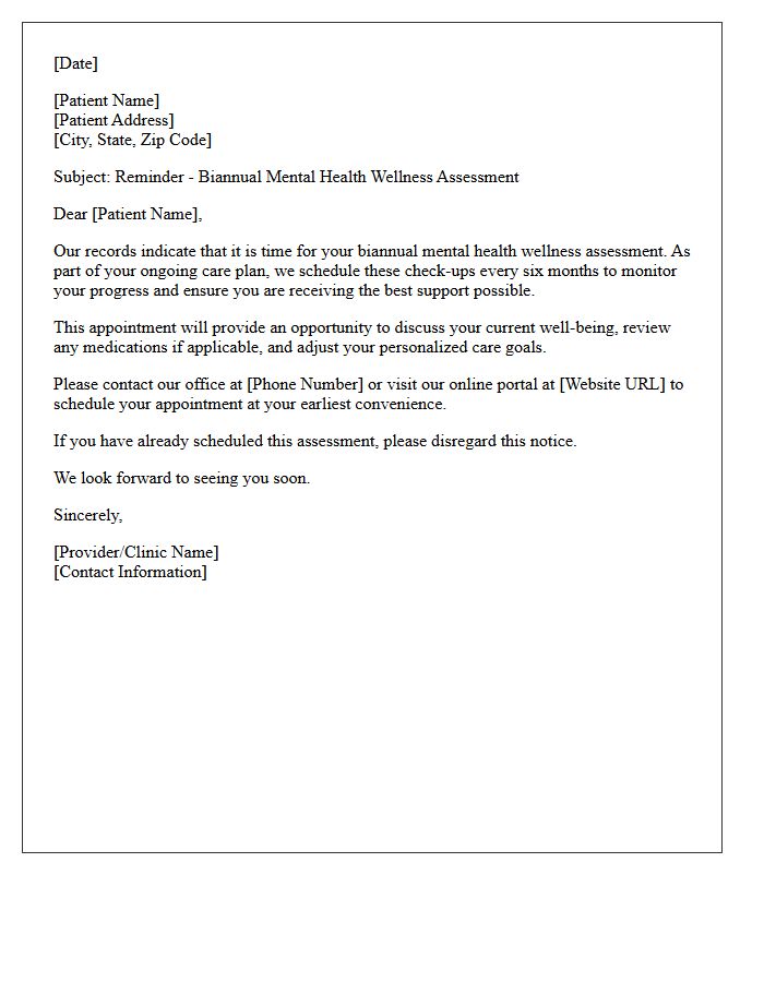 Biannual Mental Health Assessment Recall Letter