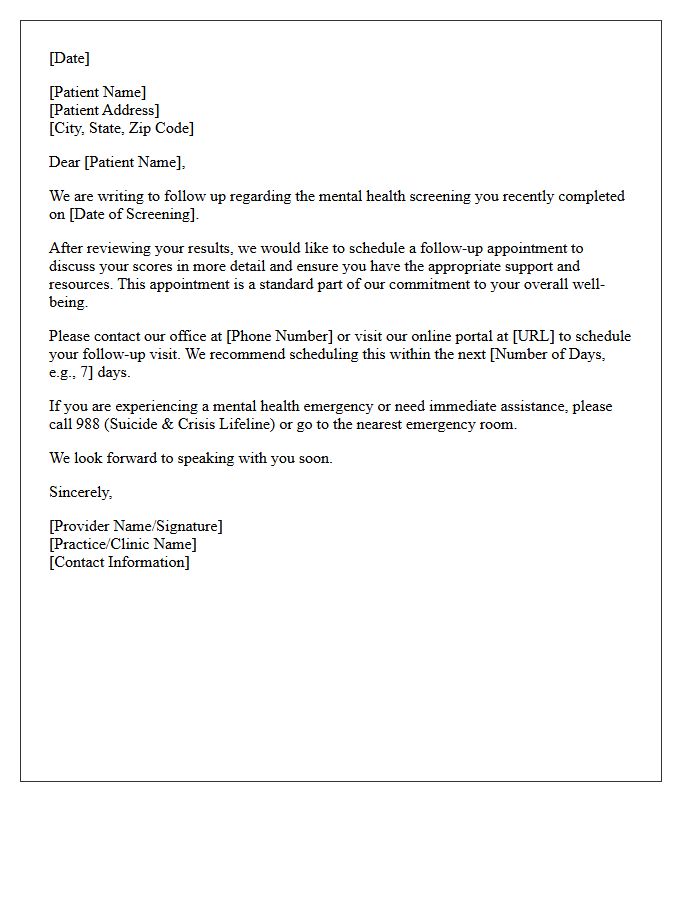 Follow-Up Recall Letter for Mental Health Screening