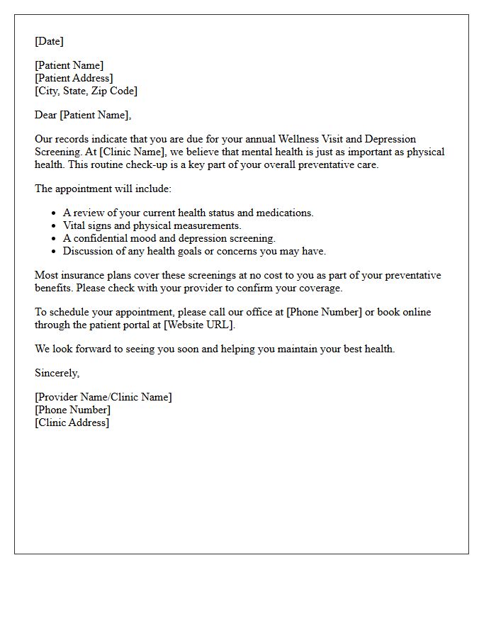 Adult Wellness and Depression Screening Recall Letter