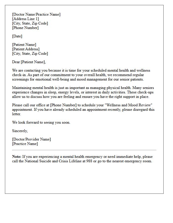 Senior Mental Health and Depression Recall Letter