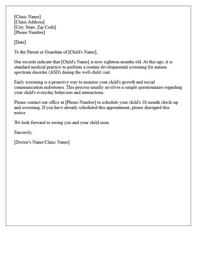 Eighteen Month Toddler Autism Screening Recall Letter