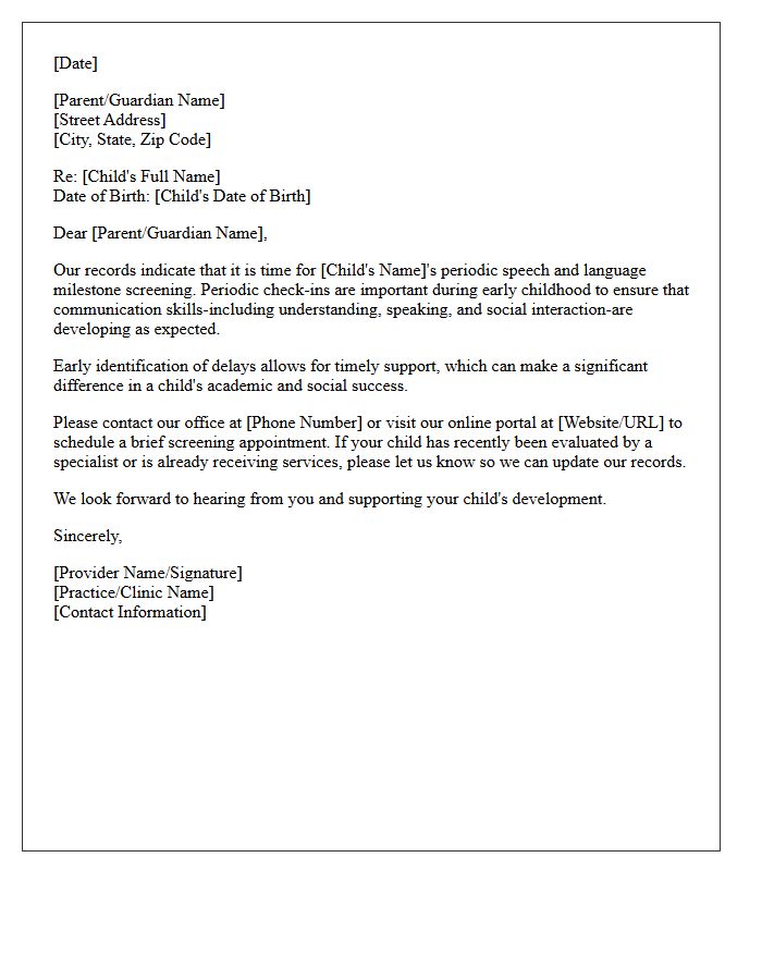 Pediatric Speech And Language Milestone Recall Letter