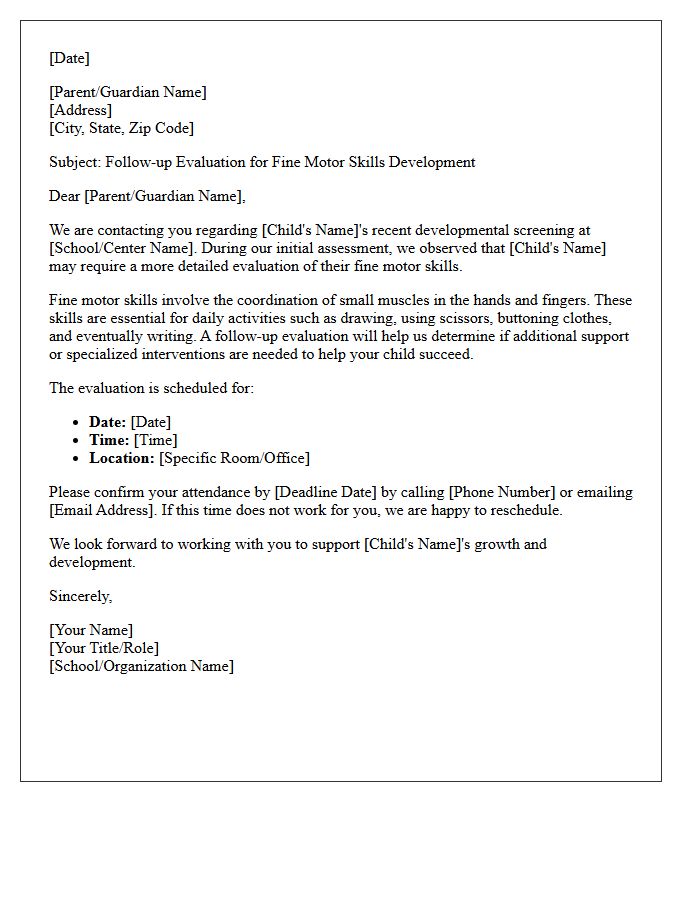 Early Childhood Fine Motor Skills Evaluation Recall Letter