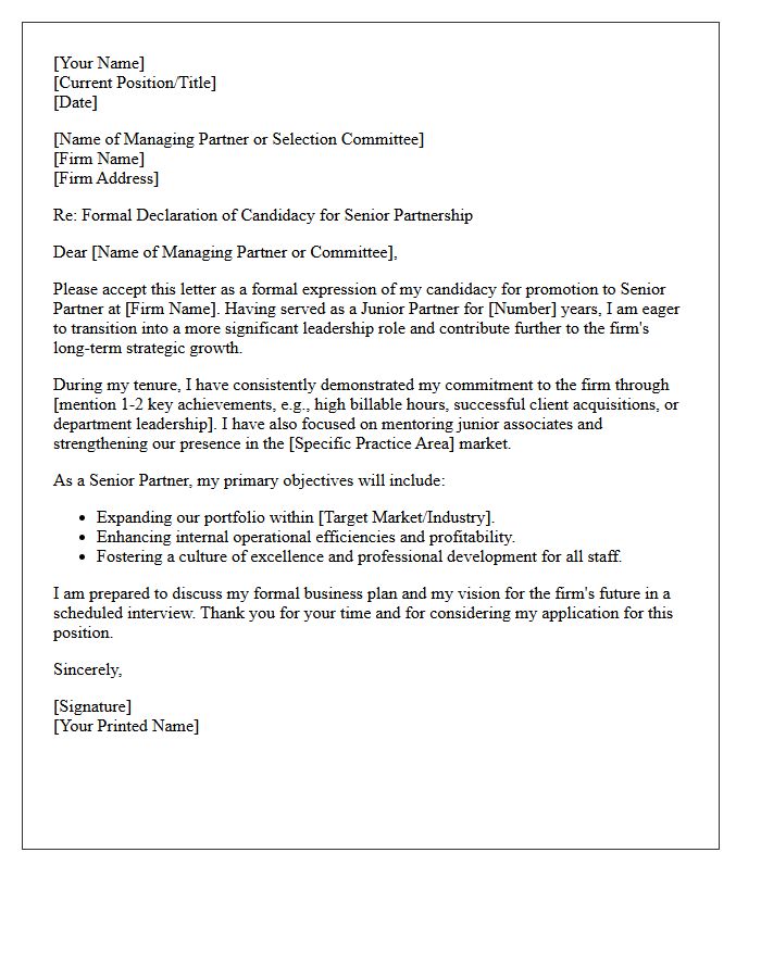 Formal Letter of Candidacy for Senior Partnership
