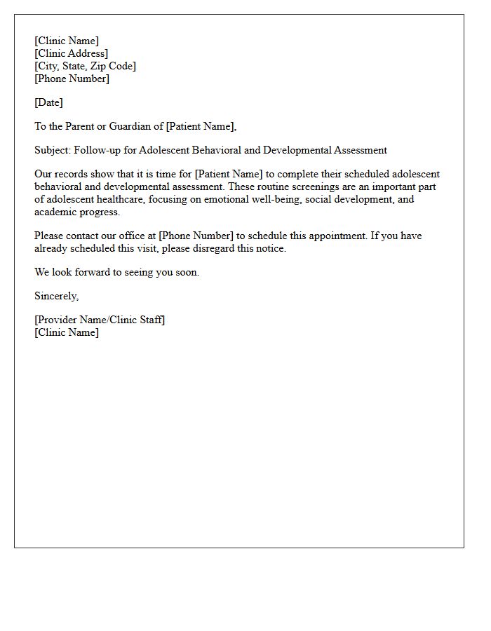Adolescent Behavioral And Developmental Assessment Recall Letter