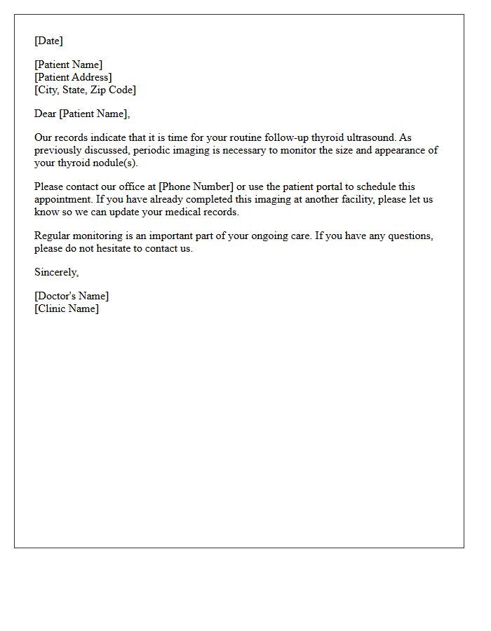 Routine Thyroid Nodule Ultrasound Follow-Up Recall Letter