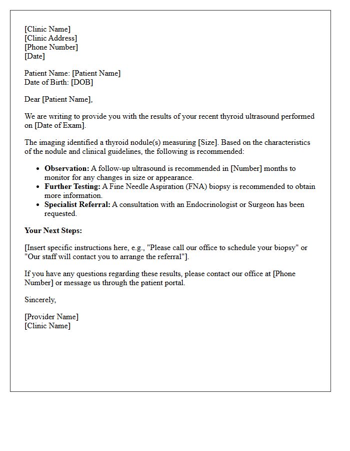 Medical Clinic Thyroid Nodule Ultrasound Follow-Up Letter