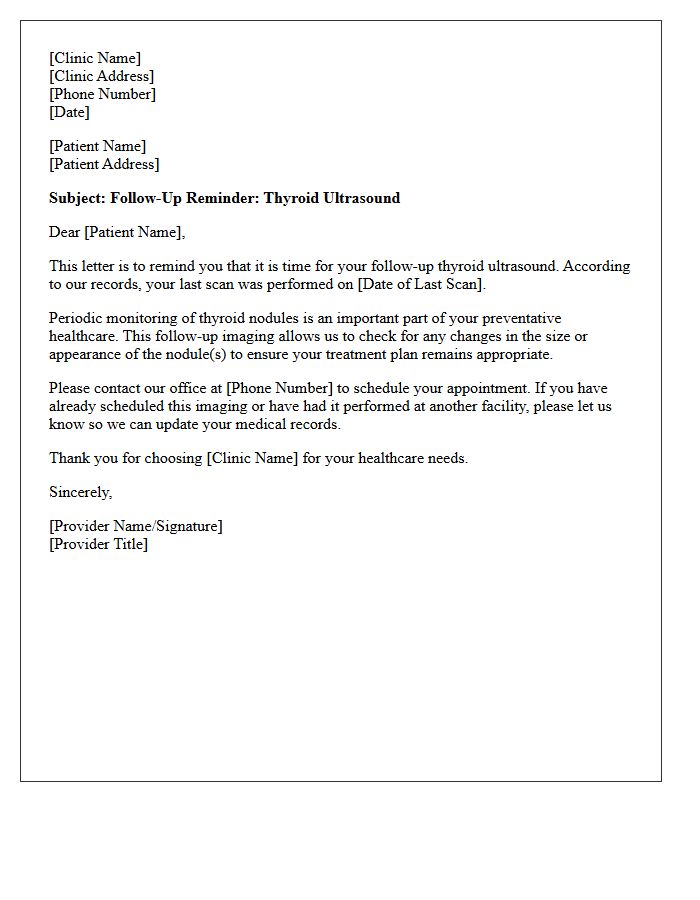 Patient Recall Letter for Thyroid Nodule Ultrasound Follow-Up