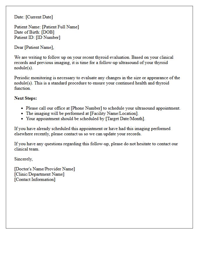Clinical Recall Letter for Thyroid Nodule Ultrasound Evaluation