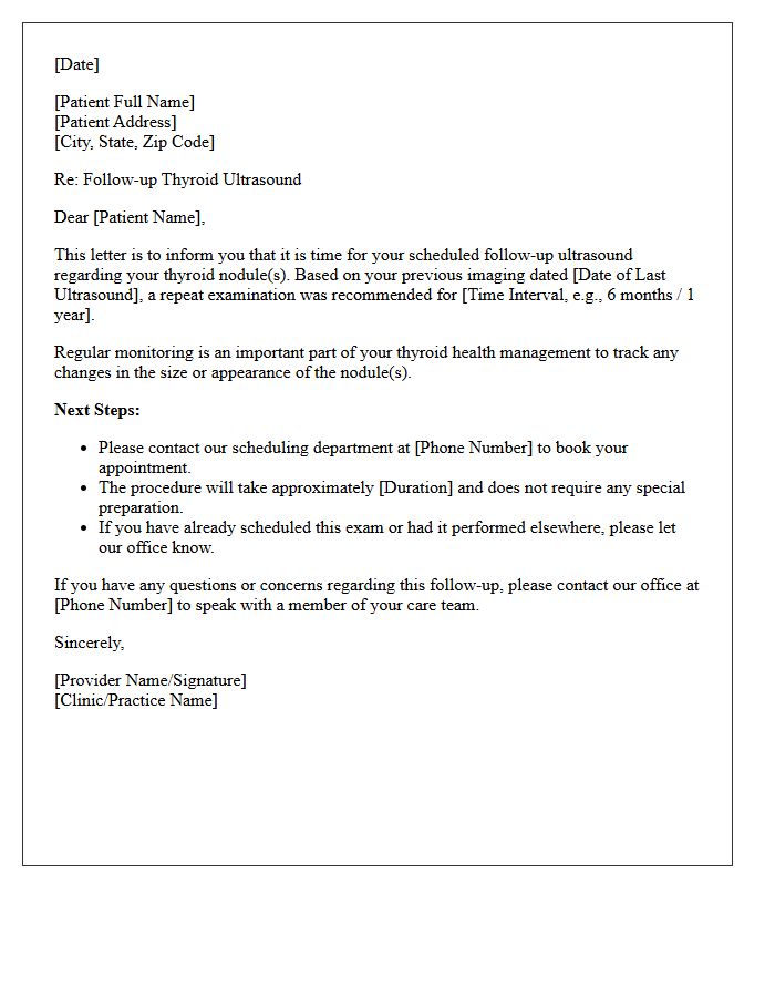 Thyroid Nodule Ultrasound Re-Examination Recall Letter
