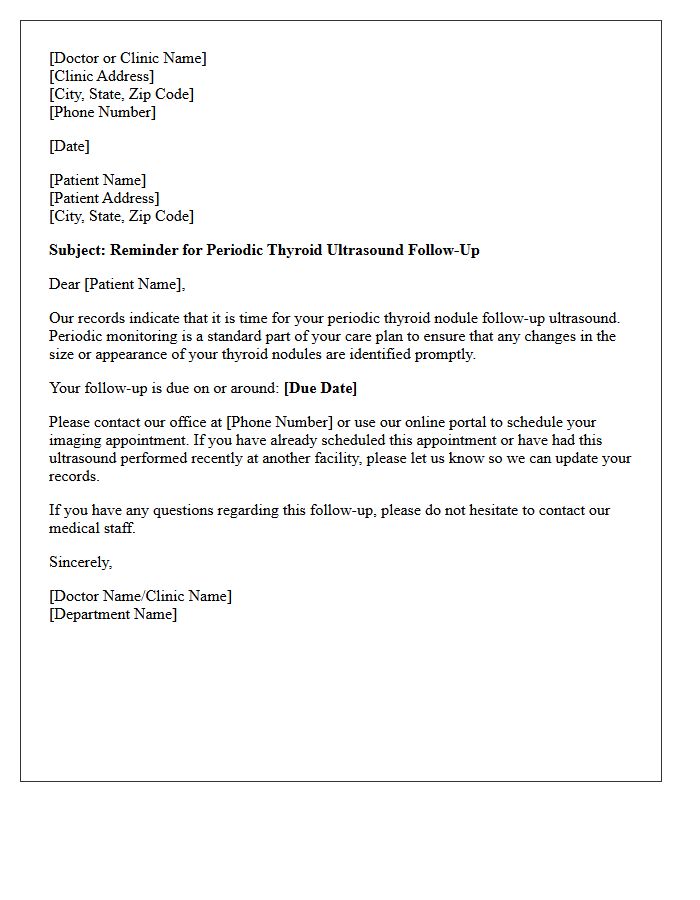 Periodic Thyroid Nodule Ultrasound Follow-Up Recall Letter
