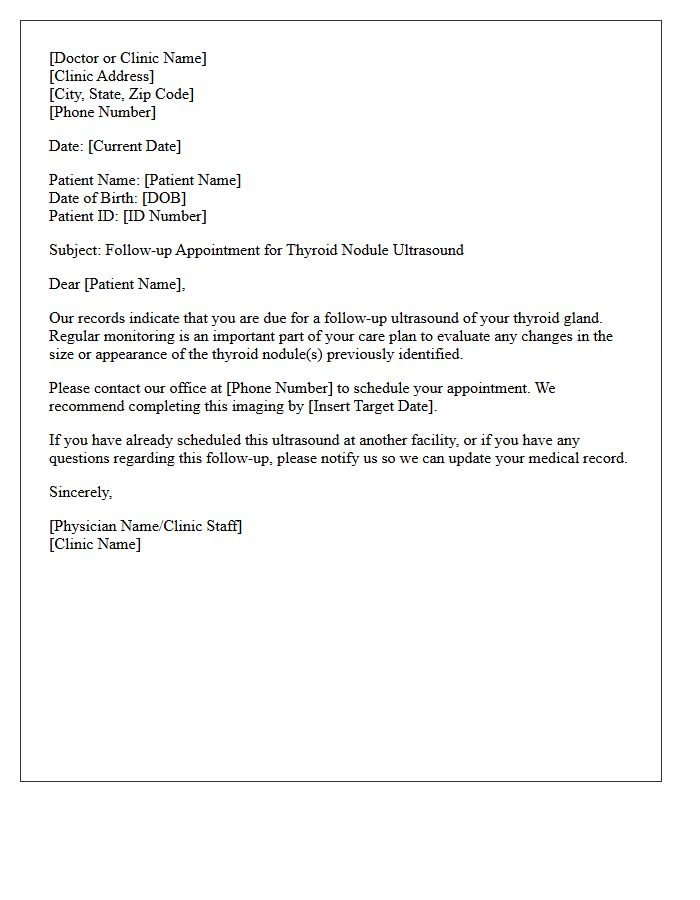Thyroid Nodule Monitoring Ultrasound Recall Letter