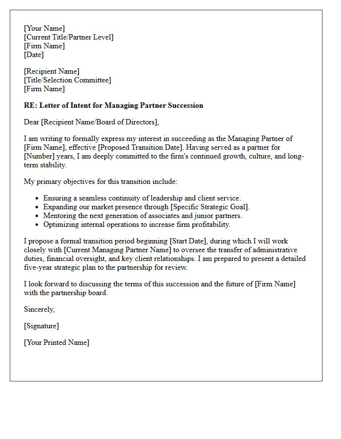 Letter of Intent for Managing Partner Succession