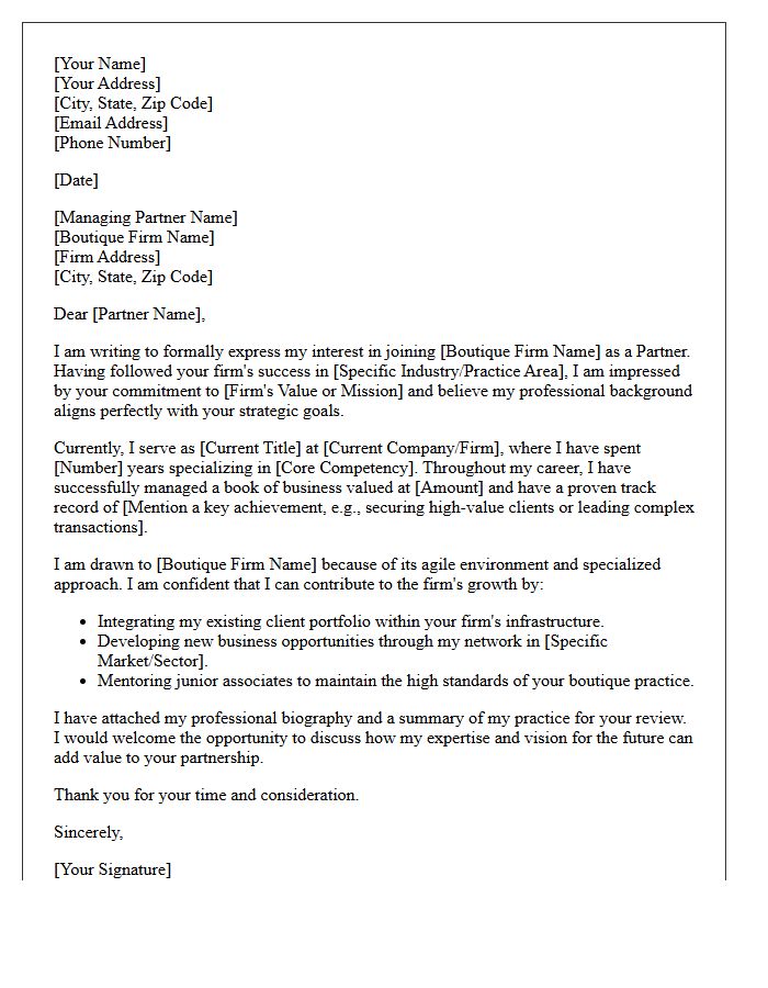 Letter of Application for Boutique Firm Partnership