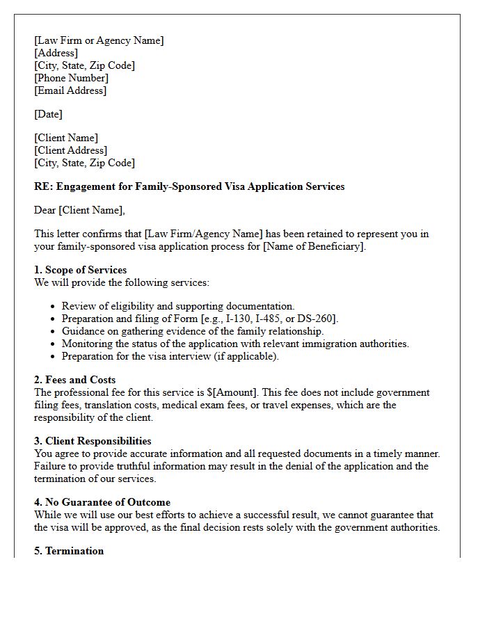 Family-Sponsored Visa Application Engagement Letter