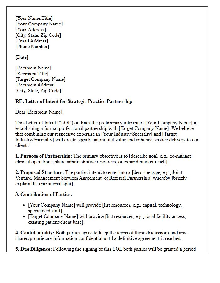 Letter of Intent for Corporate Practice Partnership