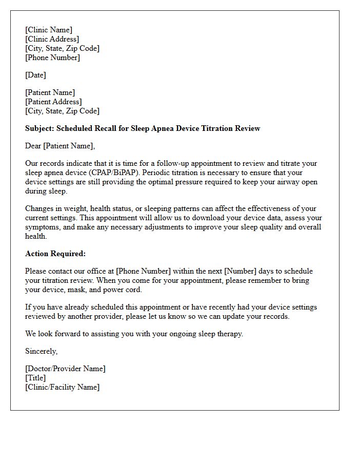 Sleep Apnea Device Titration Recall Letter