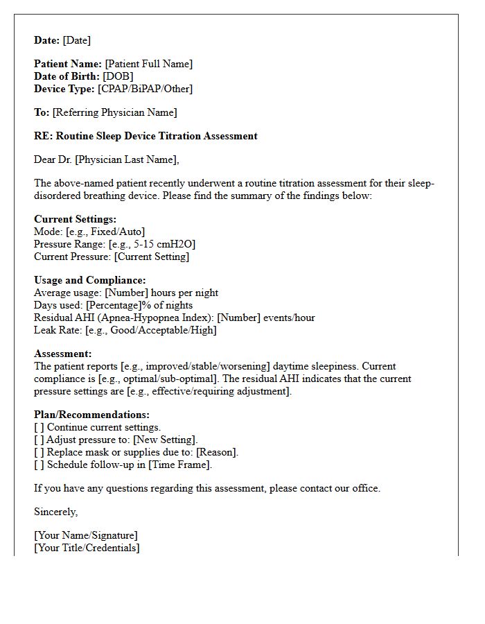 Routine Sleep Device Titration Assessment Letter