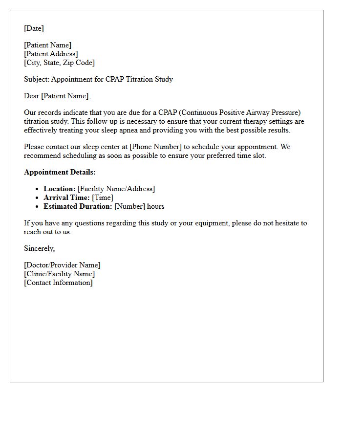 Continuous Positive Airway Pressure Titration Recall Letter
