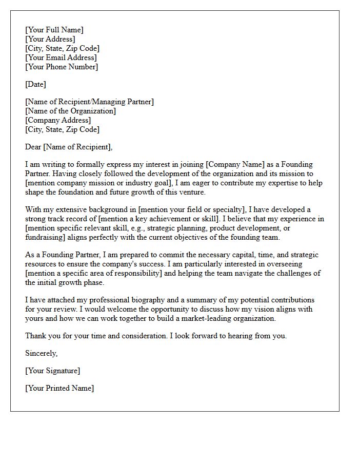 Letter of Request for Founding Partnership Admission