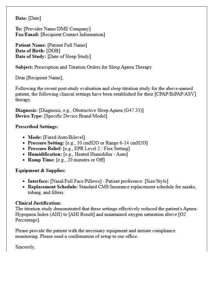 Post-Study Sleep Apnea Device Titration Letter