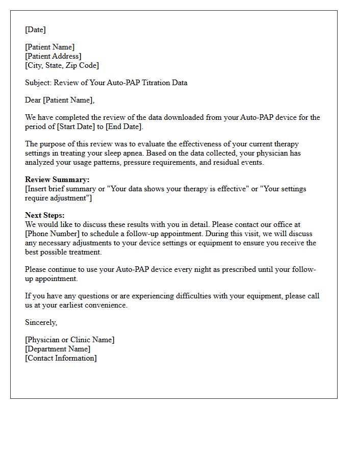 Auto-PAP Titration Data Review Recall Letter