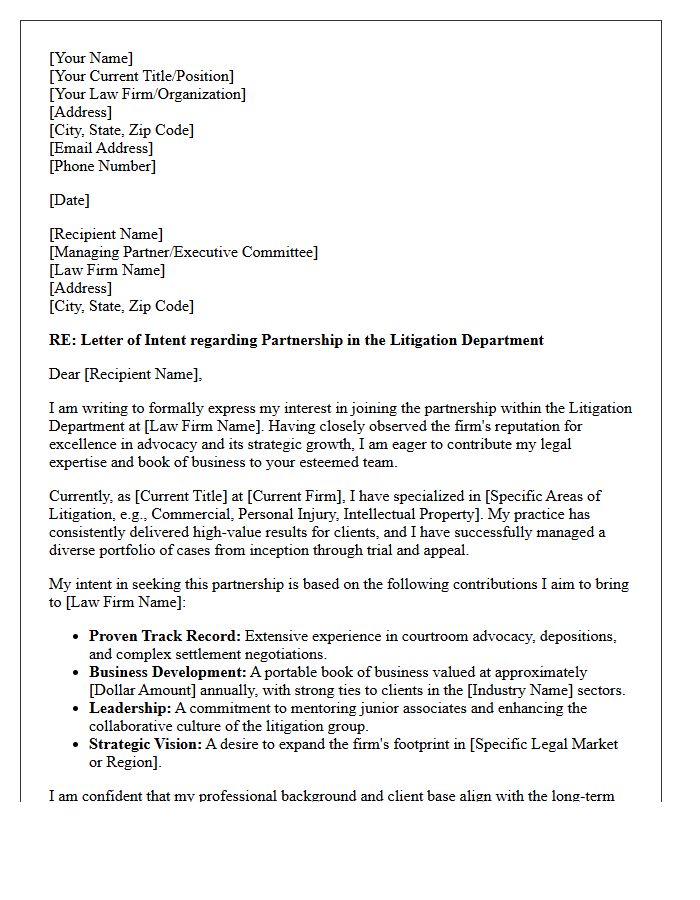 Letter of Intent for Litigation Department Partnership