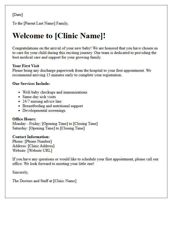 Pediatric Clinic Newborn Welcome Letter