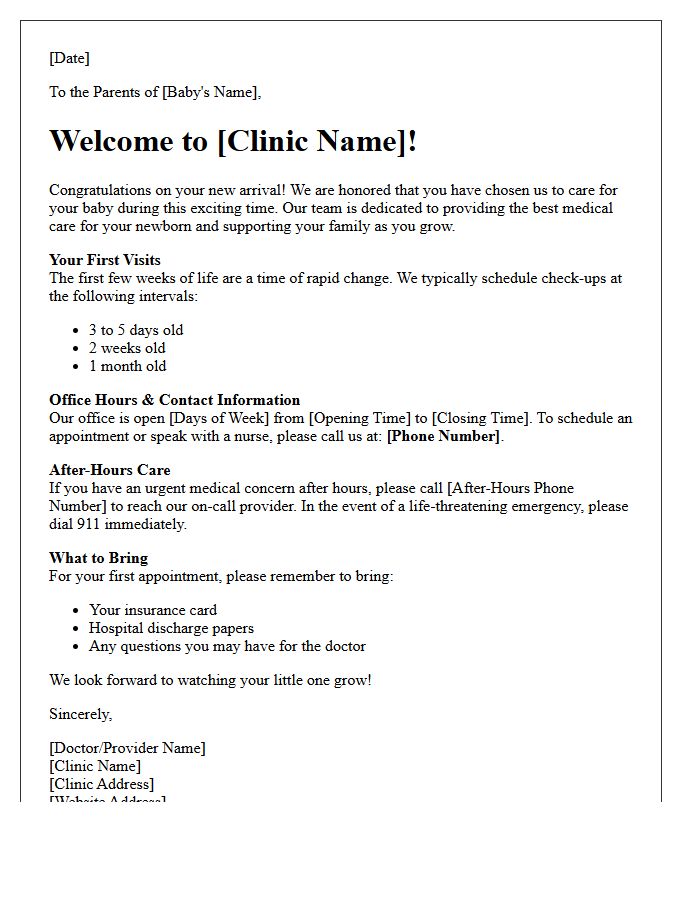 Newborn Patient Medical Clinic Welcome Letter
