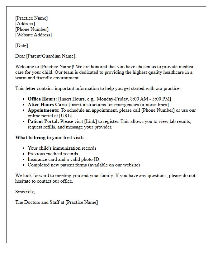 Welcome to Our Pediatric Practice Letter